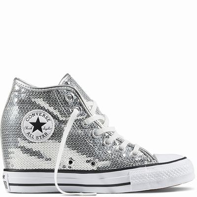Converse Chuck Taylor All Star Lux Sequin Mid Tops Womens - Silver/White/Black Shoes (787PIWCA)